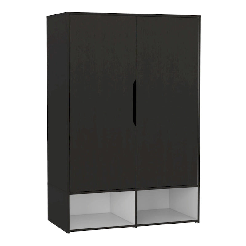 Armoire deux portes avec deux étagères ouvertes, cinq étagères et une tringle de penderie - N/A