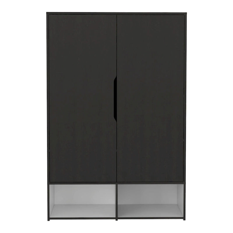 Armoire deux portes avec deux étagères ouvertes, cinq étagères et une tringle de penderie - N/A