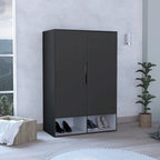 Armoire deux portes avec deux étagères ouvertes, cinq étagères et une tringle de penderie - N/A