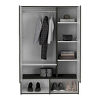 Armoire deux portes avec deux étagères ouvertes, cinq étagères et une tringle de penderie - N/A