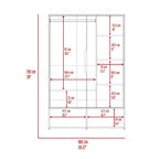 Armoire deux portes avec deux étagères ouvertes, cinq étagères et une tringle de penderie - N/A