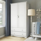  100% Solid Wood Smart Wardrobe Armoire with 2 Drawers, Metal or Wooden Knobs