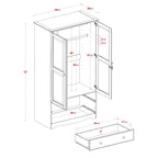 Armoire de garde-robe intelligente 100 % en bois massif avec 2 tiroirs, poignées en métal ou en bois