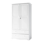 Armoire de garde-robe intelligente 100 % en bois massif avec 2 tiroirs, poignées en métal ou en bois