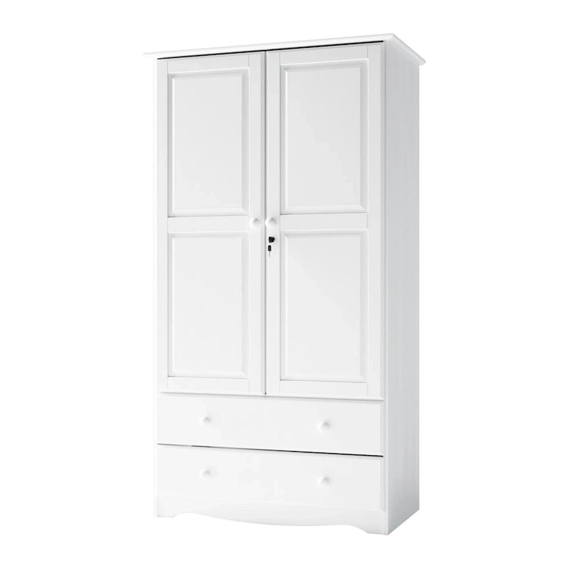 Armoire de garde-robe intelligente 100 % en bois massif avec 2 tiroirs, poignées en métal ou en bois