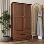 Armoire de garde-robe intelligente 100 % en bois massif avec 2 tiroirs, poignées en métal ou en bois