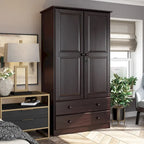Armoire de garde-robe intelligente 100 % en bois massif avec 2 tiroirs, poignées en métal ou en bois