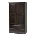Armoire de garde-robe intelligente 100 % en bois massif avec 2 tiroirs, poignées en métal ou en bois