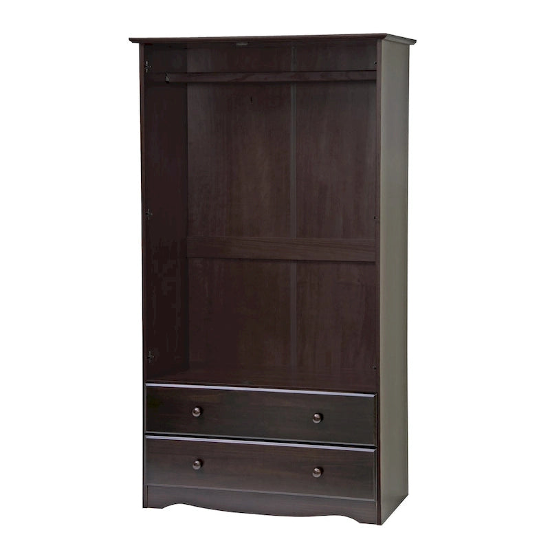 Armoire de garde-robe intelligente 100 % en bois massif avec 2 tiroirs, poignées en métal ou en bois