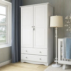 Armoire de garde-robe intelligente 100 % en bois massif avec 2 tiroirs, poignées en métal ou en bois