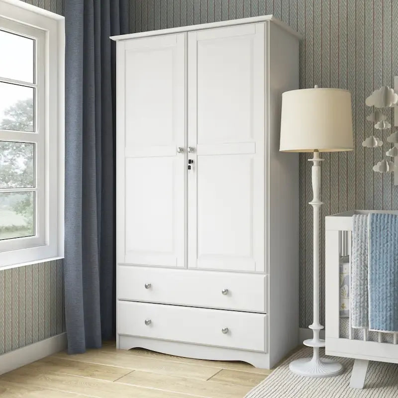 Armoire de garde-robe intelligente 100 % en bois massif avec 2 tiroirs, poignées en métal ou en bois