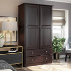 Armoire de garde-robe intelligente 100 % en bois massif avec 2 tiroirs, poignées en métal ou en bois