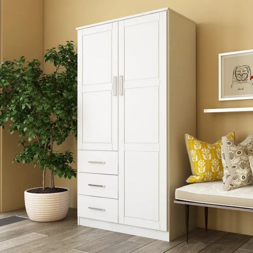  100% Solid Wood Metro Wardrobe Armoire with Solid Wood or Mirrored Doors