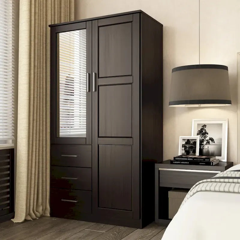 Armoire-penderie Metro 100 % bois massif avec portes en bois massif ou portes miroir