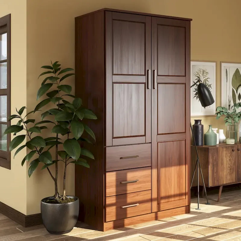 Armoire-penderie Metro 100 % bois massif avec portes en bois massif ou portes miroir