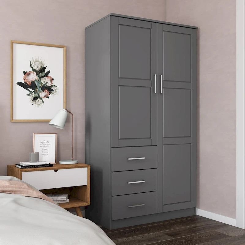 Armoire-penderie Metro 100 % bois massif avec portes en bois massif ou portes miroir