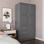 Armoire-penderie  100 % bois massif avec portes en bois massif ou portes miroir