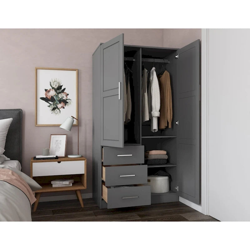 Armoire-penderie Metro 100 % bois massif avec portes en bois massif ou portes miroir
