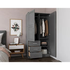 Armoire-penderie  100 % bois massif avec portes en bois massif ou portes miroir