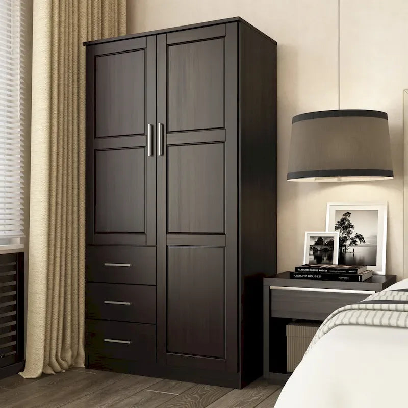 Armoire-penderie Metro 100 % bois massif avec portes en bois massif ou portes miroir