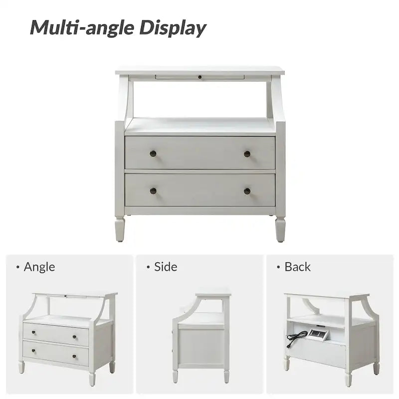 Table de chevet à 2 tiroirs avec prises intégrées et tablette coulissante (lot de 2)