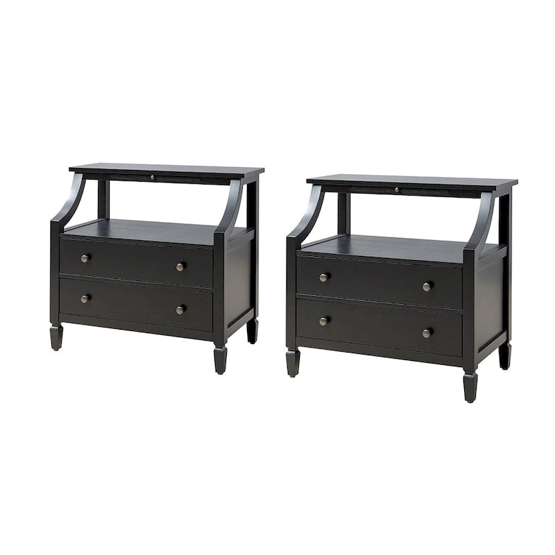 Table de chevet à 2 tiroirs avec prises intégrées et tablette coulissante (lot de 2)