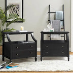 Table de chevet à 2 tiroirs avec prises intégrées et tablette coulissante (lot de 2)