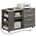 Classeur en bois avec station de recharge Classeur mobile latéral verrouillable Compatible avec les fichiers de format A4, Lettre, Légal