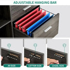 Classeur en bois avec station de recharge Classeur mobile latéral verrouillable Compatible avec les fichiers de format A4, Lettre, Légal