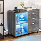 Classeur en bois avec station de recharge Classeur mobile latéral verrouillable Compatible avec les fichiers de format A4, Lettre, Légal