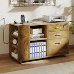Classeur en bois avec station de recharge Classeur mobile latéral verrouillable Compatible avec les fichiers de format A4, Lettre, Légal