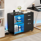 Classeur en bois avec station de recharge Classeur mobile latéral verrouillable Compatible avec les fichiers de format A4, Lettre, Légal
