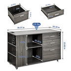 Classeur en bois avec station de recharge Classeur mobile latéral verrouillable Compatible avec les fichiers de format A4, Lettre, Légal