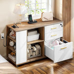 Classeur en bois avec station de recharge Classeur mobile latéral verrouillable Compatible avec les fichiers de format A4, Lettre, Légal