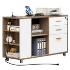 Classeur en bois avec station de recharge Classeur mobile latéral verrouillable Compatible avec les fichiers de format A4, Lettre, Légal