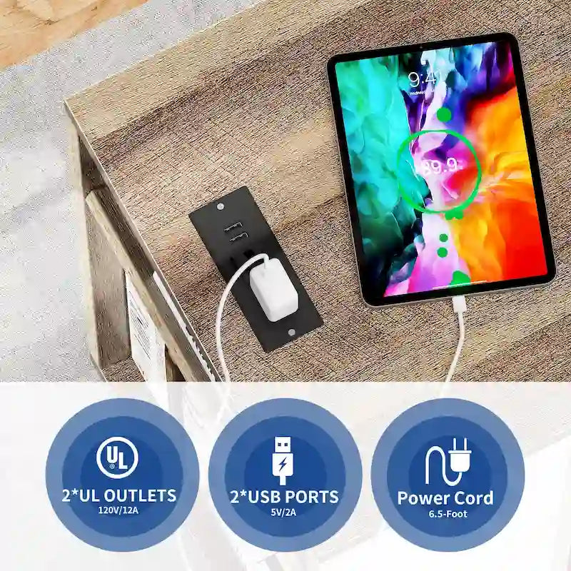 Classeur en bois avec station de recharge Classeur mobile latéral verrouillable Compatible avec les fichiers de format A4, Lettre, Légal