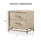 Table de chevet transitionnelle en bois massif de chêne avec 2 tiroirs et pieds en métal
