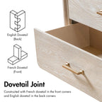 Table de chevet transitionnelle en bois massif de chêne avec 2 tiroirs et pieds en métal