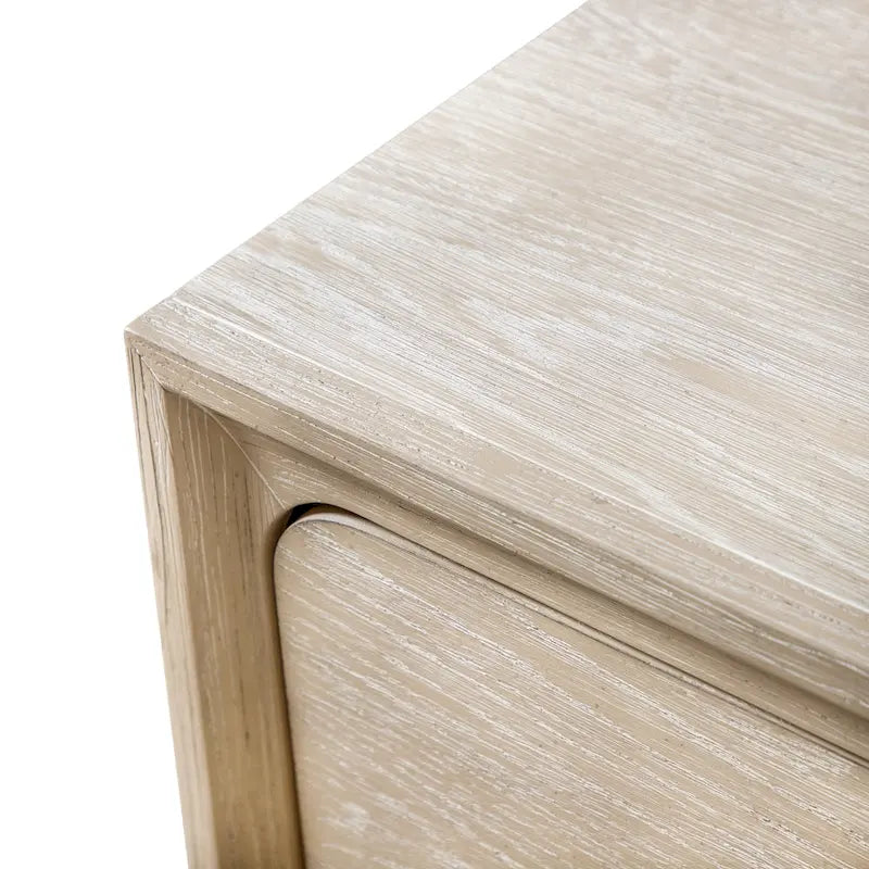 Table de chevet transitionnelle en bois massif de chêne avec 2 tiroirs et pieds en métal