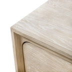 Table de chevet transitionnelle en bois massif de chêne avec 2 tiroirs et pieds en métal