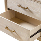 Table de chevet transitionnelle en bois massif de chêne avec 2 tiroirs et pieds en métal