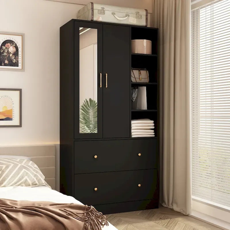 Armoire penderie avec miroir et tringle télescopique (gain de place)