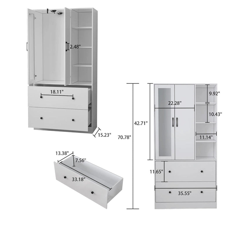 Armoire penderie avec miroir et tringle télescopique (gain de place)