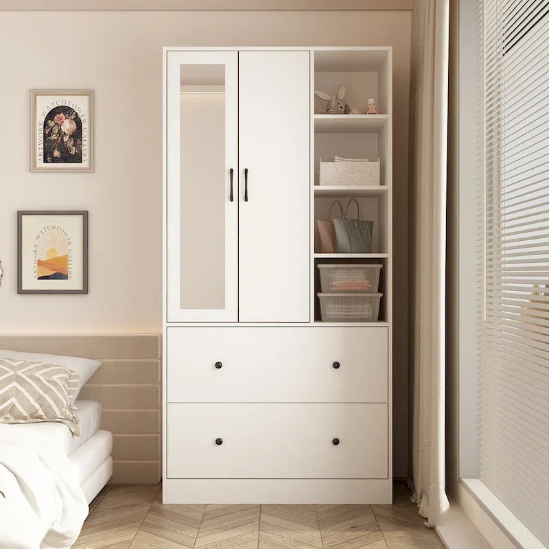 Armoire penderie avec miroir et tringle télescopique (gain de place)