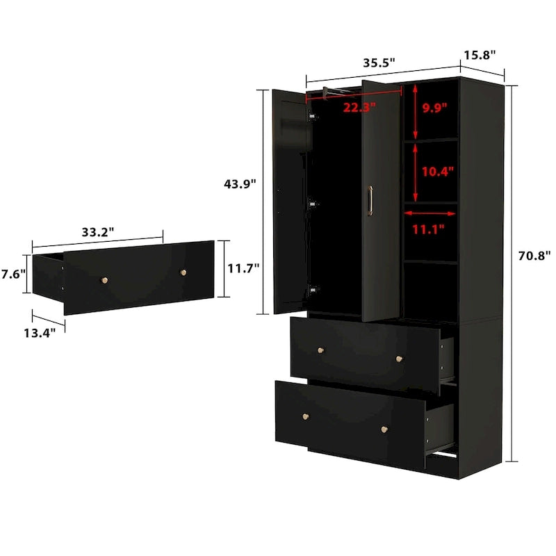 Armoire penderie avec miroir et tringle télescopique (gain de place)