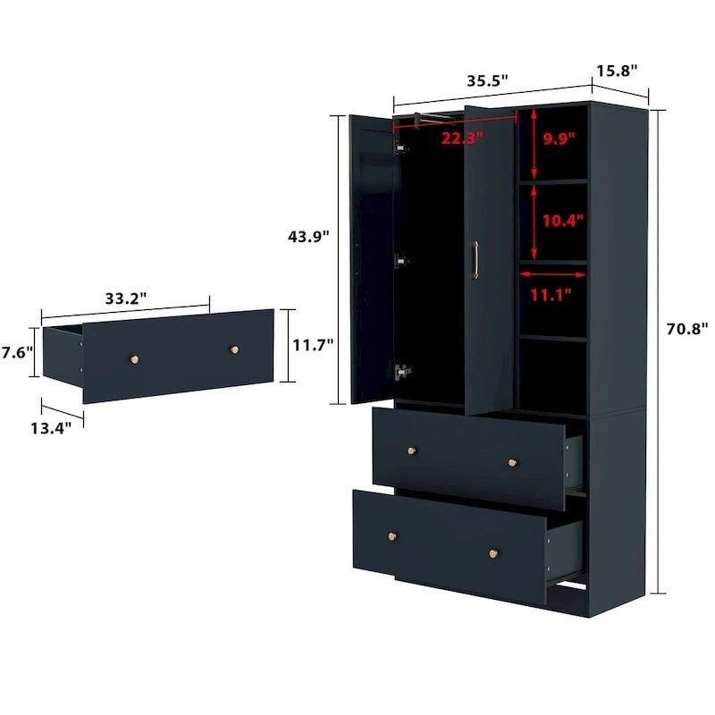 Armoire penderie avec miroir et tringle télescopique (gain de place)