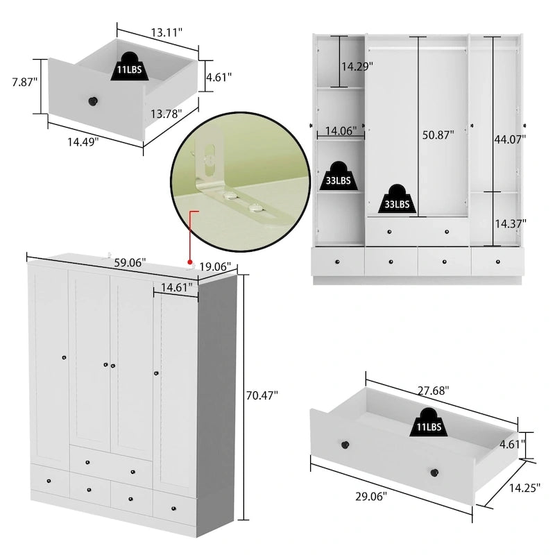 Armoire Penderie 59W Grande Armoire Autonome Blanche