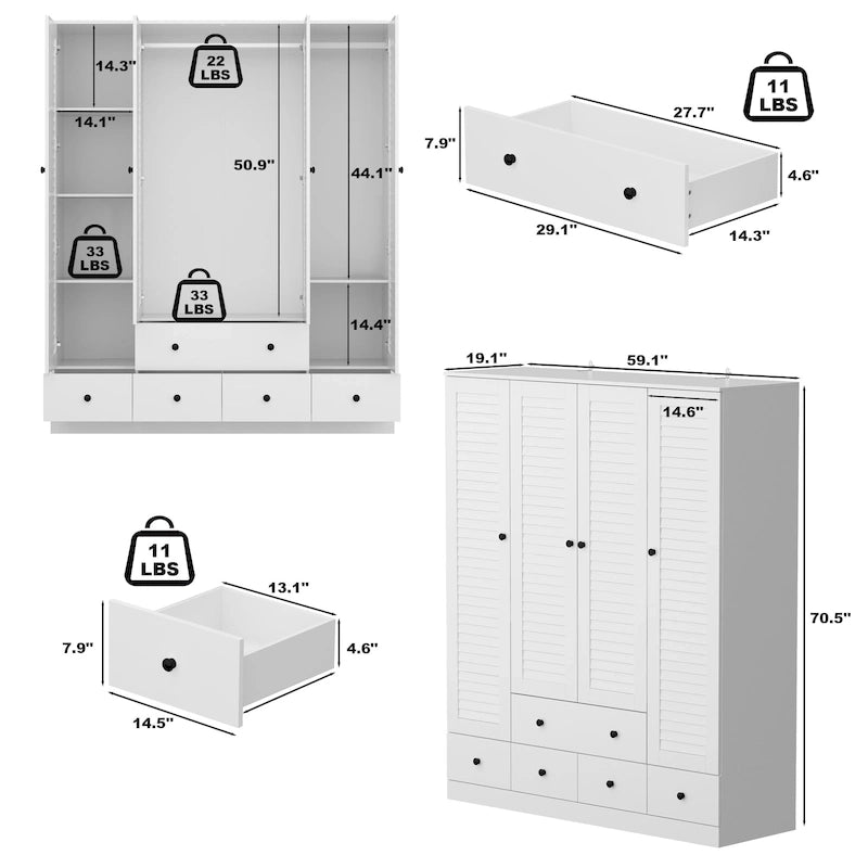 Armoire Penderie 59W Grande Armoire Autonome Blanche