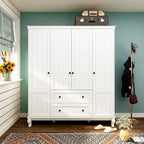 Armoire penderie familiale en bois 63W, laque blanche, tringles à vêtements