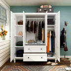 Armoire penderie familiale en bois 63W, laque blanche, tringles à vêtements